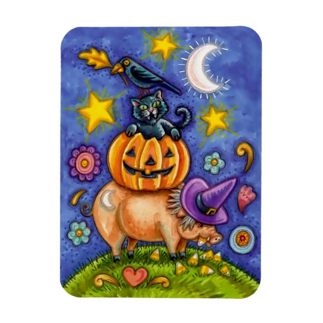 Íman Tema Halloween Magnet com Pumpkin e Pig de Gato de (Vertical)