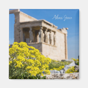 Íman Templo de Parténon com flores de primavera