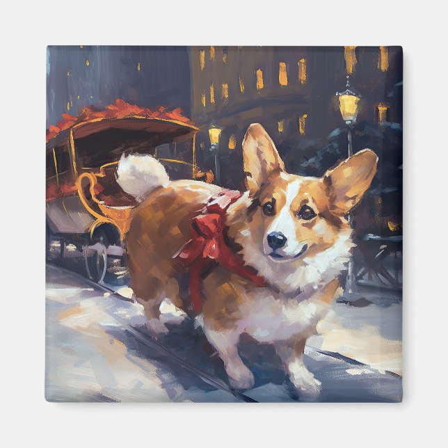 Íman Temporada Festiva de Natal do Corgi (Frente)
