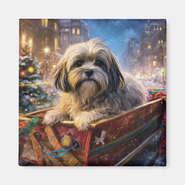 Íman Temporada Festiva de Natal do Lhasa Apso (Frente)