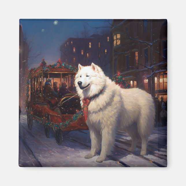 Íman Temporada Festiva de Natal Samoyed (Frente)