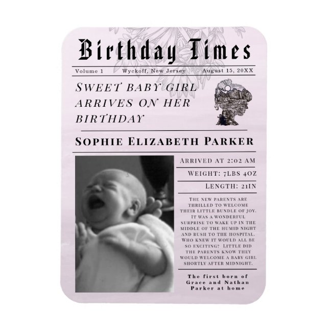 Íman Tempos de Aniversário Nascimento de Recém-Nascido (Vertical)