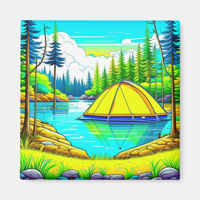 Íman Tenda Flutuante no Lago Tema Acampamento (Frente)