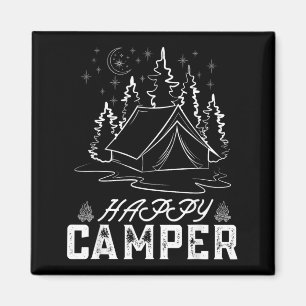 Íman Tenda Retro Feliz Acampador Floresta de Pinheiros