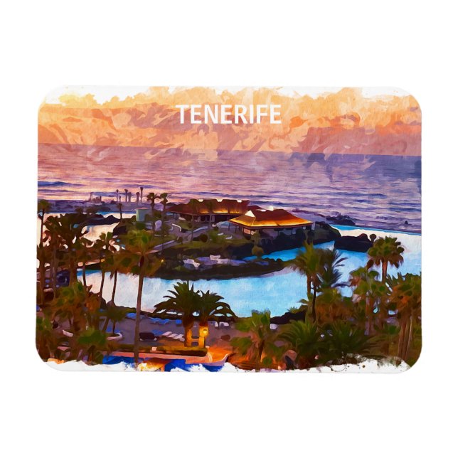 Íman Tenerife Canary Islands Watercolor Beach (Horizontal)