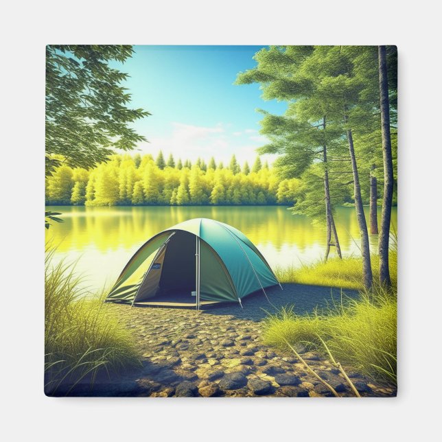 Íman Tent em uma Floresta Bonita por um Lago (Frente)