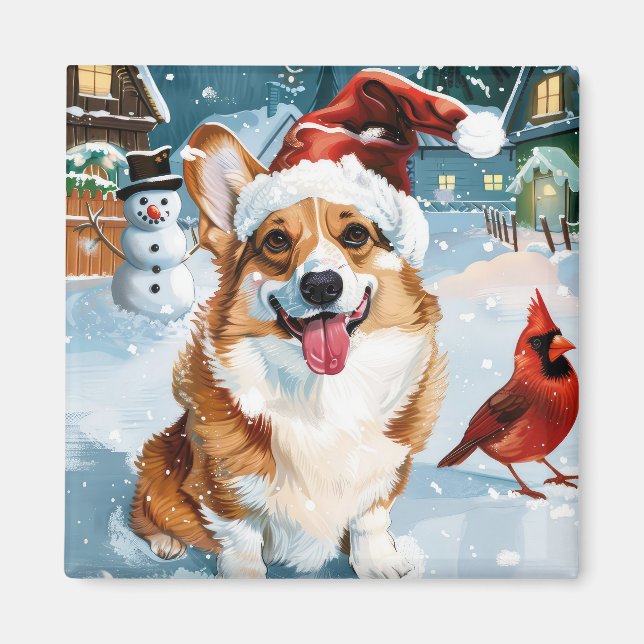 Íman Terra de Natal Corgi Alegria de Natal (Frente)