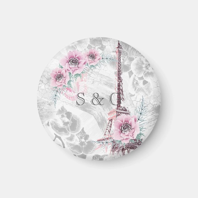 Íman Terra Elegante de flores rosa. (Frente)