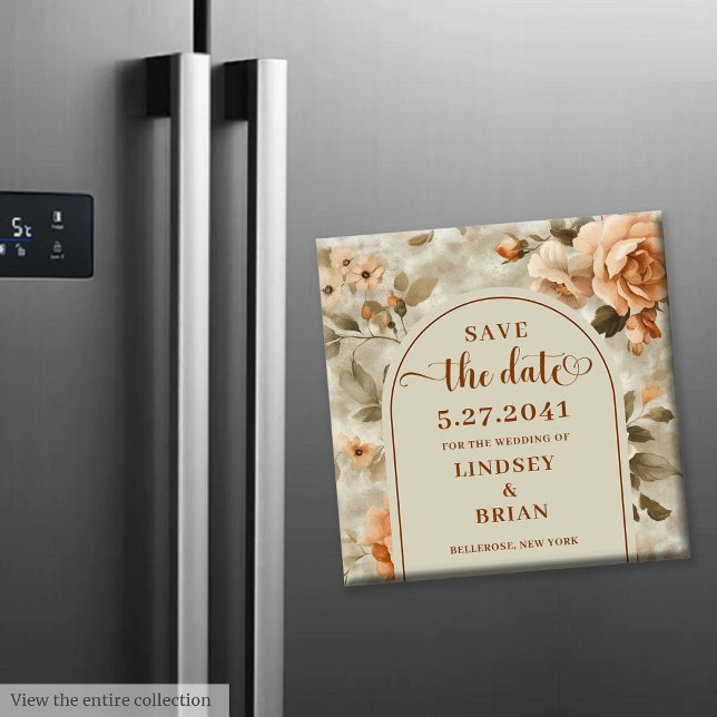 Íman Terracota Rústica Marfim Oliva Floral Salve a Data (Rustic Boho Terracotta Ivory Olive Floral Save Date)