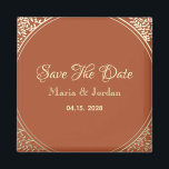 Íman Terracotta Wedding Salvar O Magnet De Convite De D<br><div class="desc">Escrito simples,  moderno,  elegante terracota e casamentos dourados Salvem o ímã de convite da Data.</div>