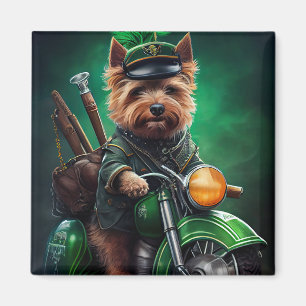 Íman Terrier australiano andando de bicicleta no Dia de