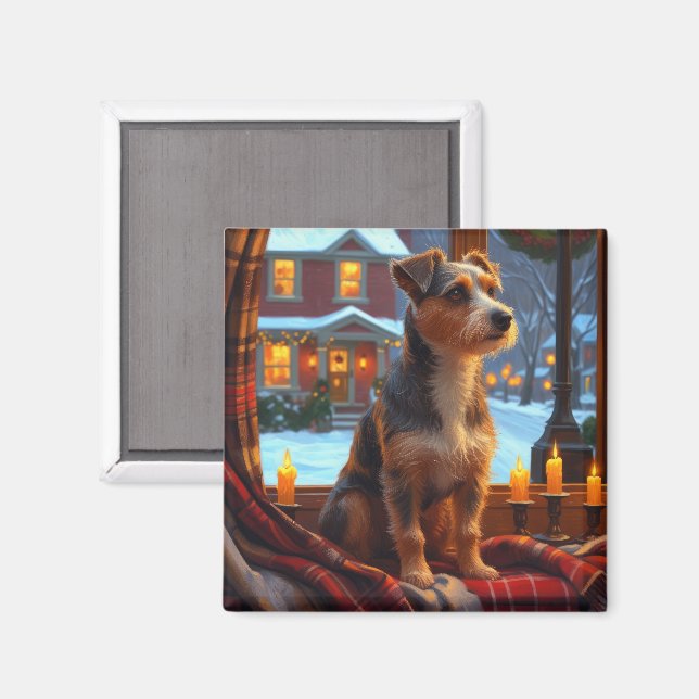 Íman Terrier Australiano Com Luzes De Natal Feriado (Front/Back)