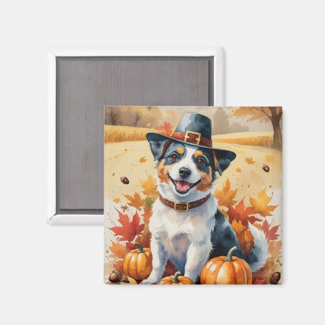 Íman Terrier Australiano Folhas de Outono Arte de Ação  (Front/Back)