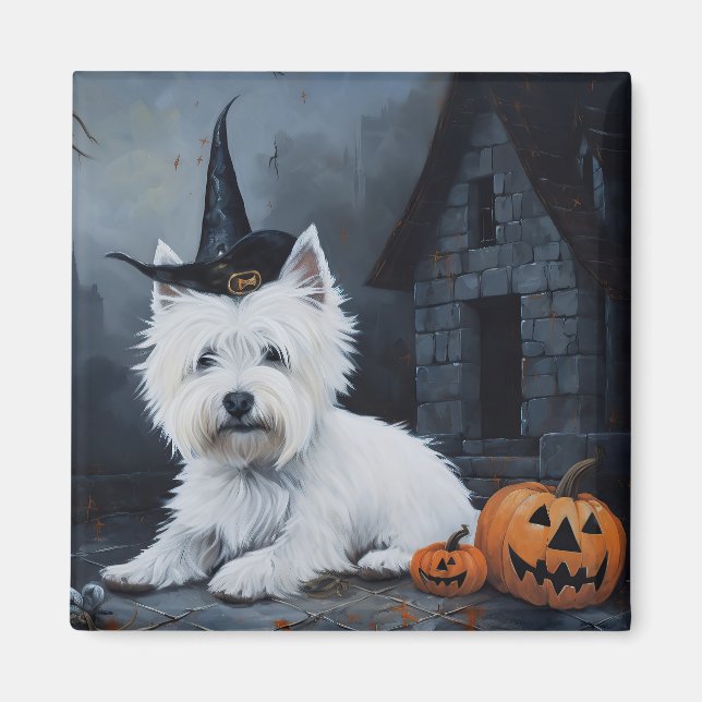 Íman Terrier Branco do West Highland Abóbora Halloween  (Frente)