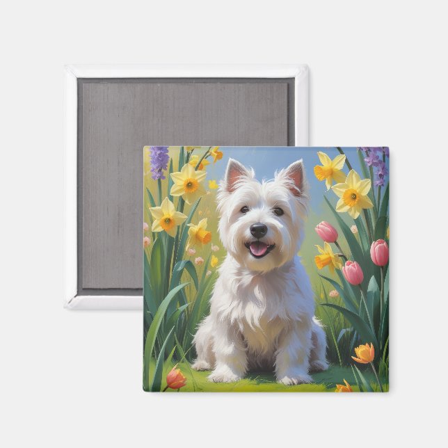 Íman Terrier Branco do West Highland Flores da Primaver (Front/Back)
