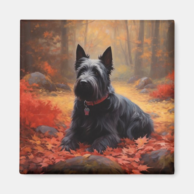 Íman Terrier Escocês na Queda de Folhas de Outono Inspi (Frente)