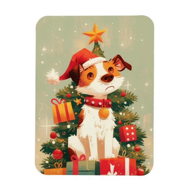 Íman Terrier Jack Russell com Árvore de Natal e Present (Vertical)