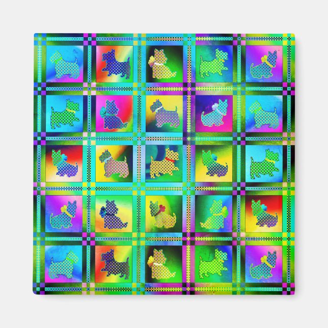 Íman Terrier Silhouettes em um padrão de quadro de veri (Frente)