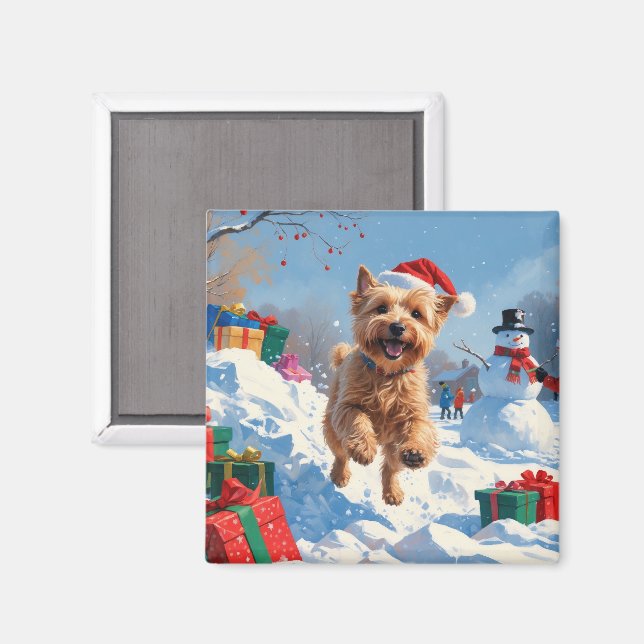 Íman Térrier Wheaten Correndo na Neve com Chapéu de Nat (Front/Back)