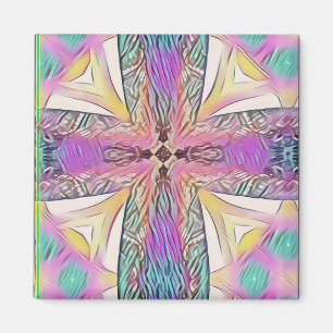 Íman Teste padrão artístico do vitral da cruz Pastel 