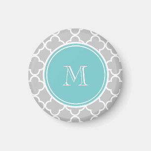 Íman Teste padrão cinzento de Quatrefoil, monograma da