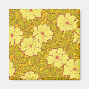 Íman Teste padrão de flores amarelo tropical