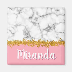 Íman Teste padrão de mármore no rosa com brilho Doura