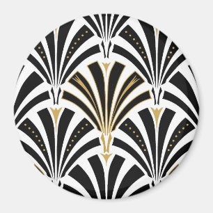 Íman Teste padrão do fã do art deco - preto e branco