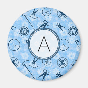 Íman Teste padrão Sewing azul com monograma