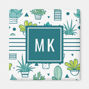 Íman Teste padrão verde & azul do Succulent da aguarel