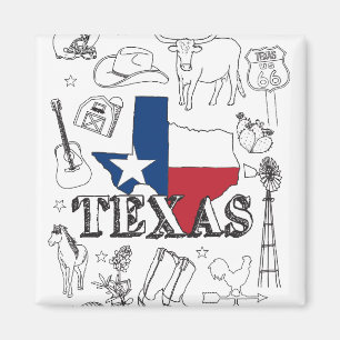 Íman Texas Illustrando Doodles do Texas Pattern