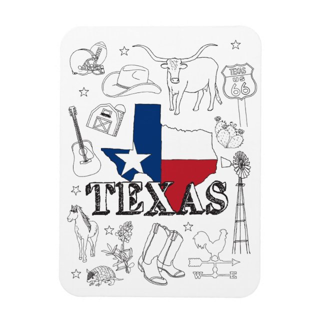 Íman Texas Illustration Doodles do Texas Pattern (Vertical)