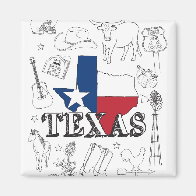 Íman Texas Illustration Doodles do Texas Pattern (Frente)