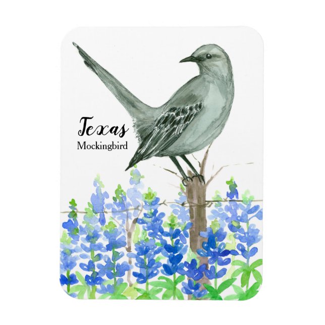Íman Texas Souvenir Bluebonnets Flores Mockingbird (Vertical)