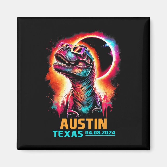 Íman Texas Total Solar Eclipse 2024 T Rex Dinossaur (Frente)