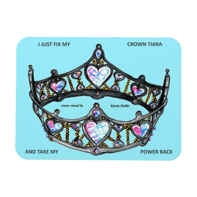 Íman Texto azul de Tiara Dourado Coroa da Rainha Coraçõ (Horizontal)