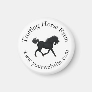 Íman Texto Circular Trotando Cavalo Negro Equestre