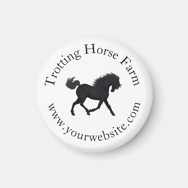 Íman Texto Circular Trotando Cavalo Negro Equestre (Frente)