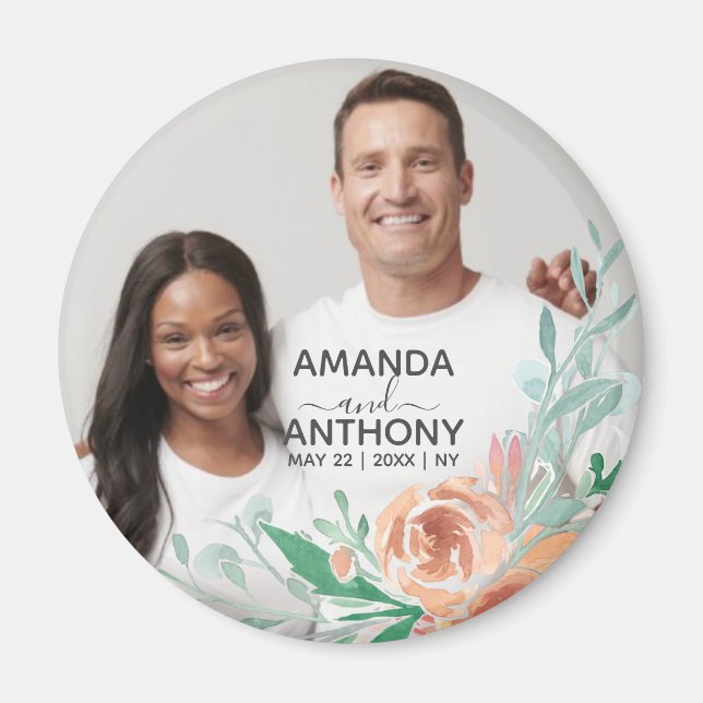 Íman Texto de flores e ímã de fotos personalizado (Frente)