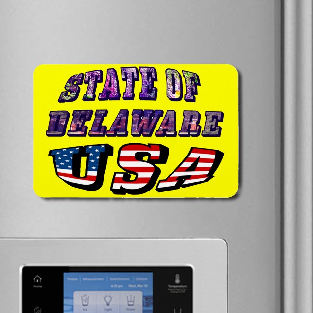 Íman Texto de Foto e Sinalizador do Estado de Delaware  (State of Delaware USA Photo & Flag Text Flexible Magnet)