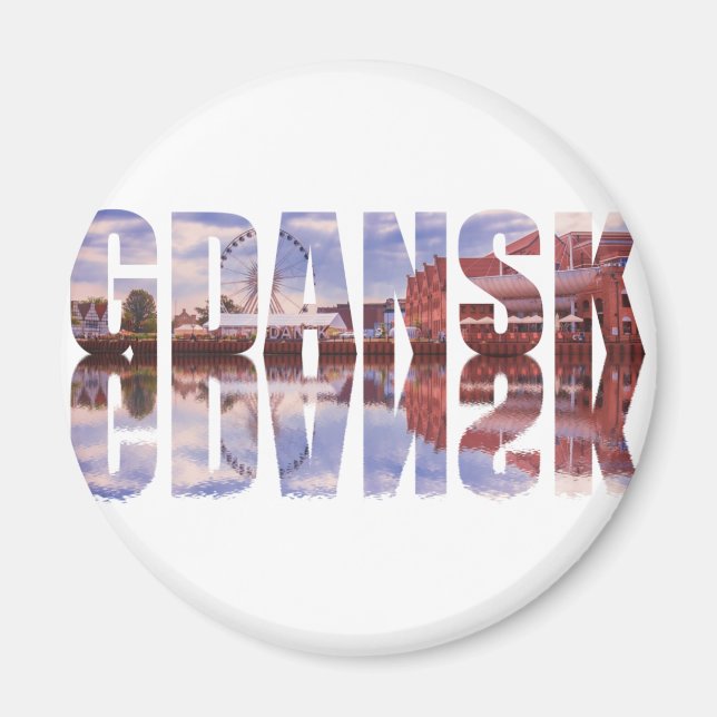 Íman Texto de Gdansk com vista de cidade antiga e refle (Frente)