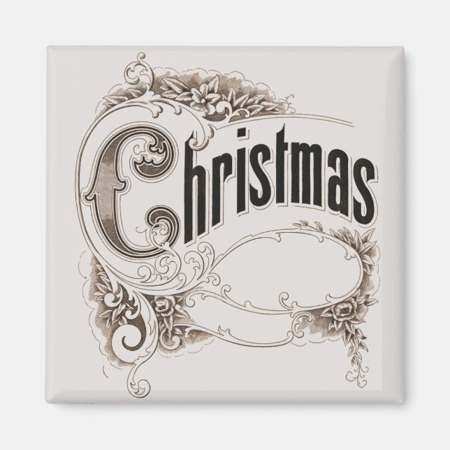 Íman Texto de Natal Antigo com Bordas Ornamentais (Frente)