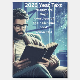 Íman Texto do ano de 2026 Homem lendo