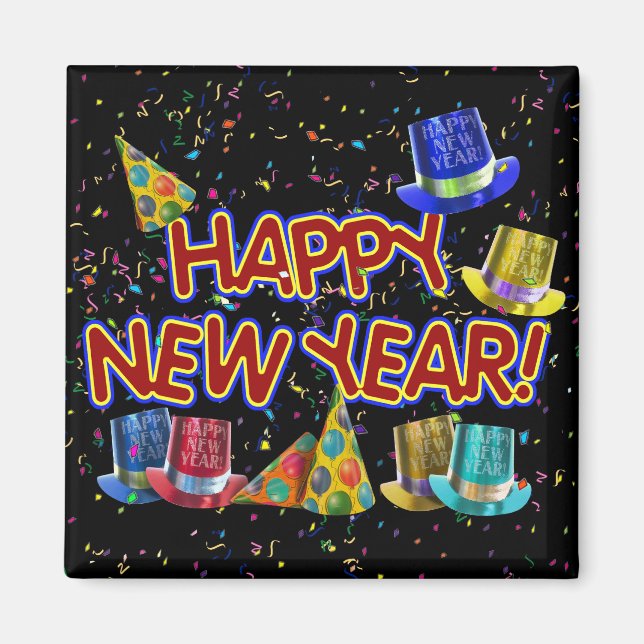 Íman Texto do desenho animado com chapéus e confetti do (Frente)