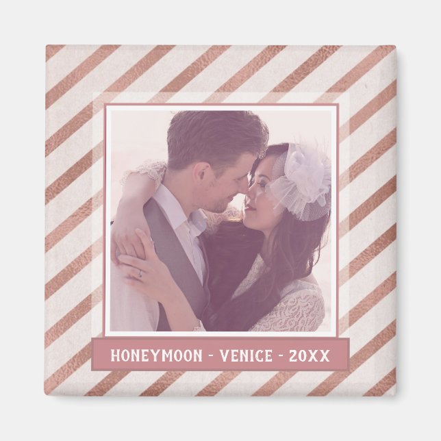 Íman Texto e Fotografia Personalizada Elegante Striped  (Frente)