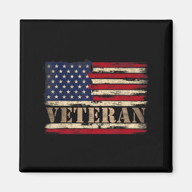 Íman Texto em negrito Retro Veterano Bandeira dos EUA D (Frente)