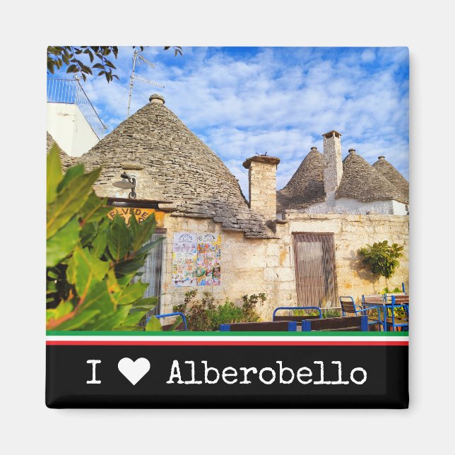 Íman Texto personalizado, casas de trulli, Alberobello, (Frente)