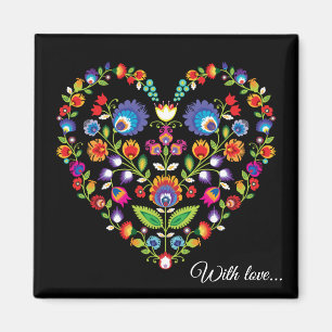 Íman Texto personalizado, coração Folclore, estilo Wyci