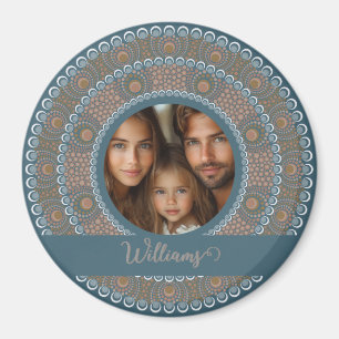 Íman Texto personalizado da família Teal e Mandala Dour
