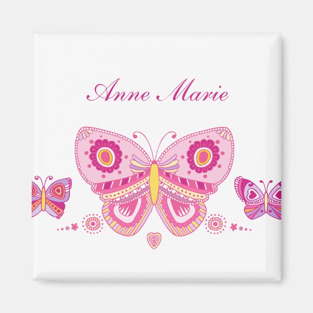 Íman Texto Personalizado de Bordas Rosa (Frente)